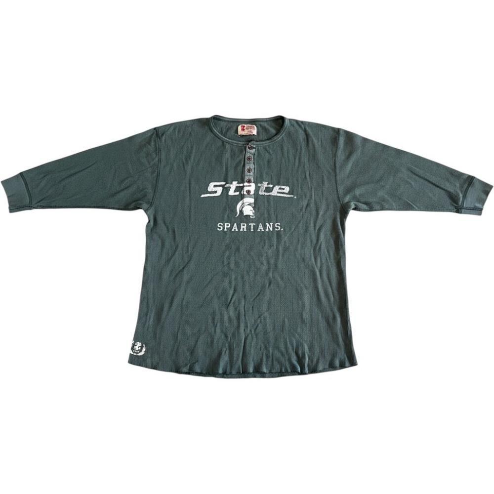Izod Collegiate Michigan State Spartans Henley Waffle Knit Thermal Green 2XL